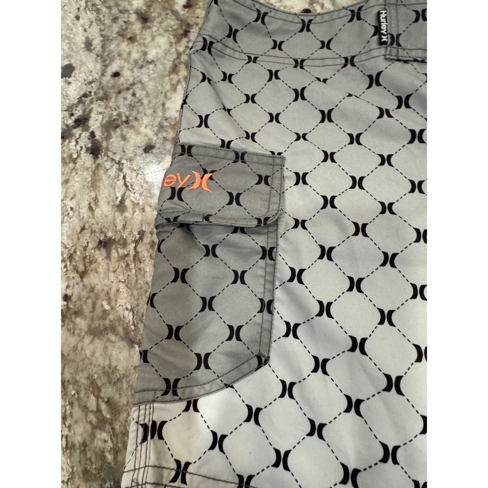 Hurley Womens Gray Geometric Logo Print Board Shorts Size 11 Swim Cargo Pocket - Picture 1 of 11